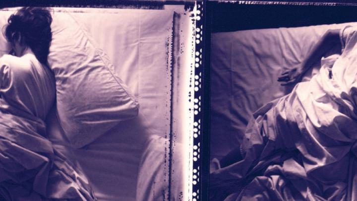 Black and white photos of people restless in beds