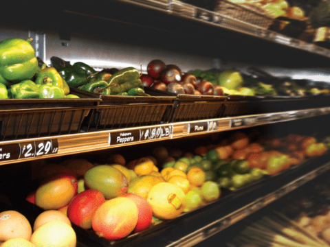 Fresh vegetables on display in a supermarket