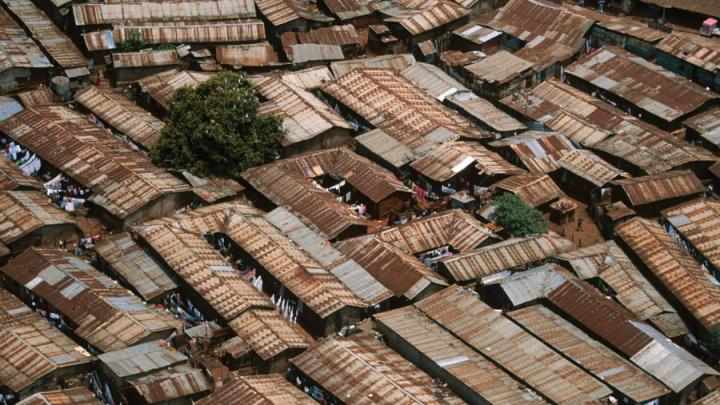 Sprawl of shanties in urban area