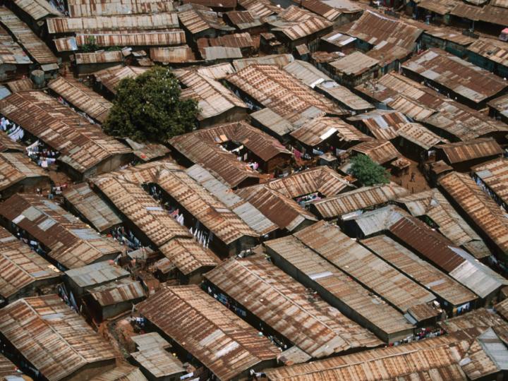 Sprawl of shanties in urban area