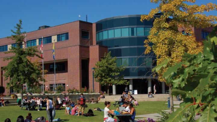 University campus scene in summer