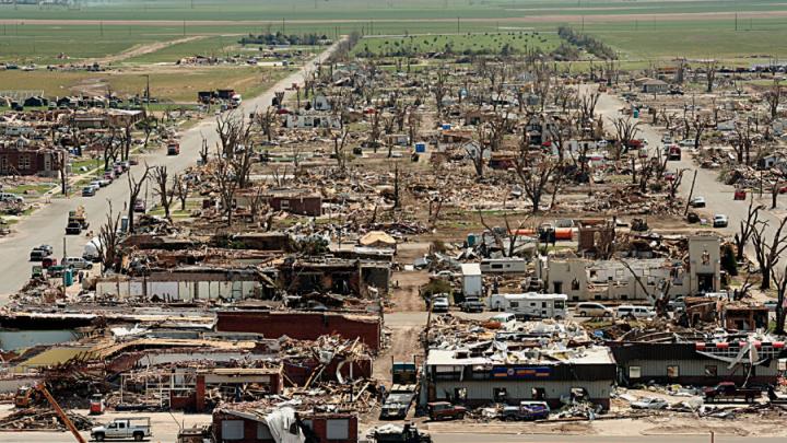 A town destroyed by tornado