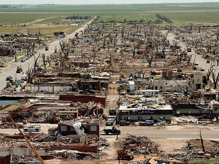 A town destroyed by tornado