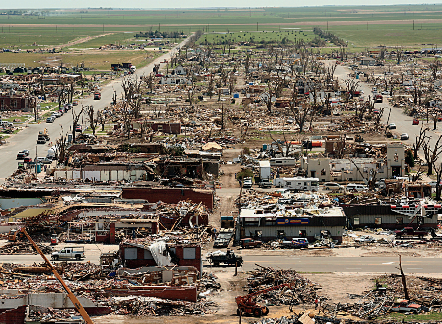 A town destroyed by tornado