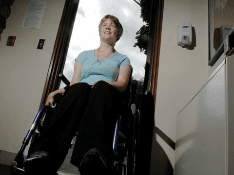 Young white woman in wheelchair