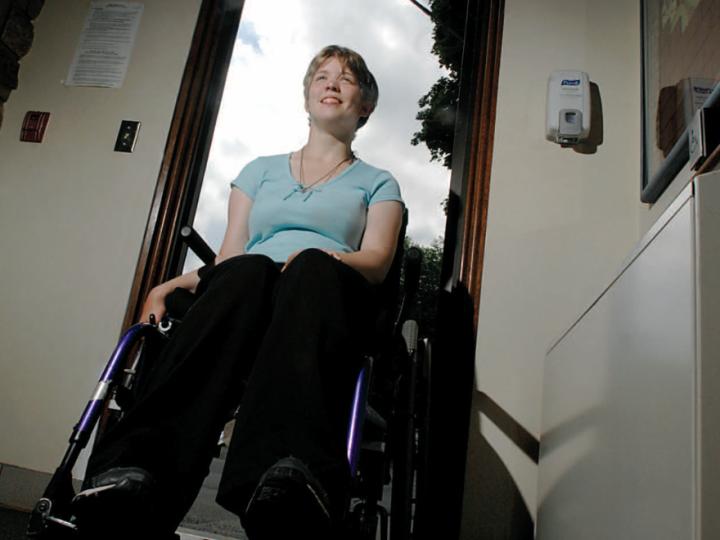 Young white woman in wheelchair