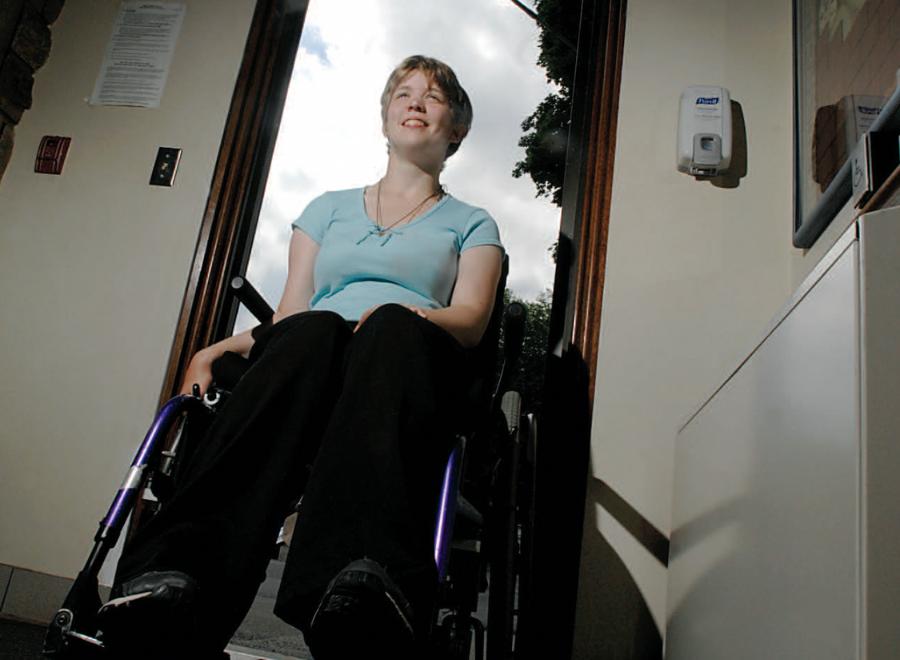 Young white woman in wheelchair