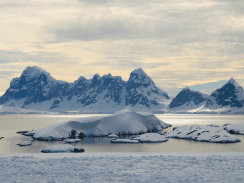 Antarctic landscape with ice and mountain