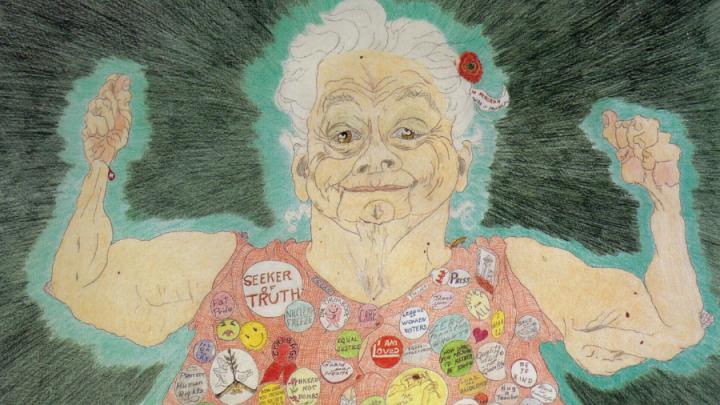 Illustration of older white female social activist