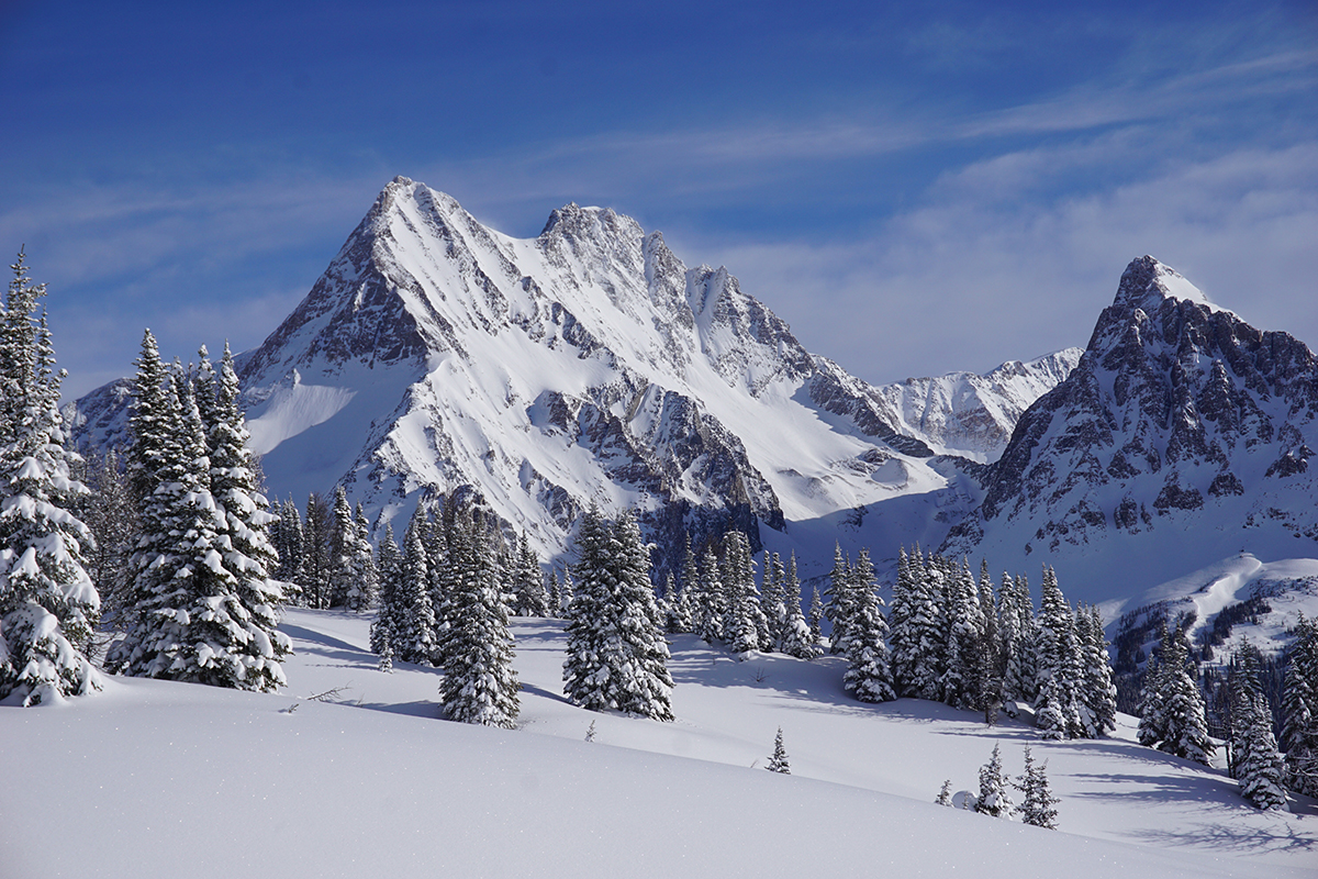 The peaks of Jumbo and Karnak rise near the site of a proposed ski resort in B.C.’s Purcell Mountains. The Ktunaxa Nation calls the region Qat’muk and considers it sacred. Photo courtesy of Robyn Duncan, Wildsight