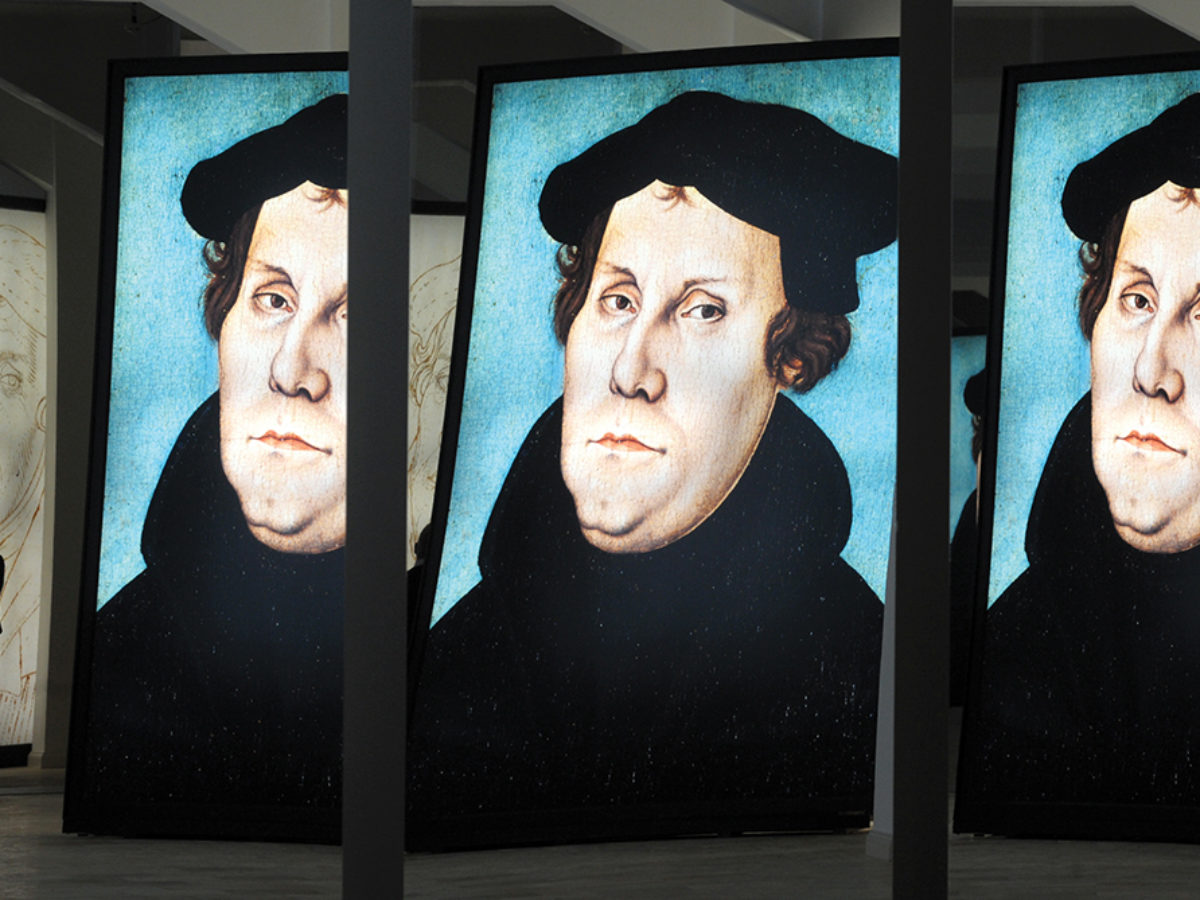 Images of Martin Luther at an exhibition in Halle, Germany, in 2008. Photo by picture alliance/ZB/Peter Endig