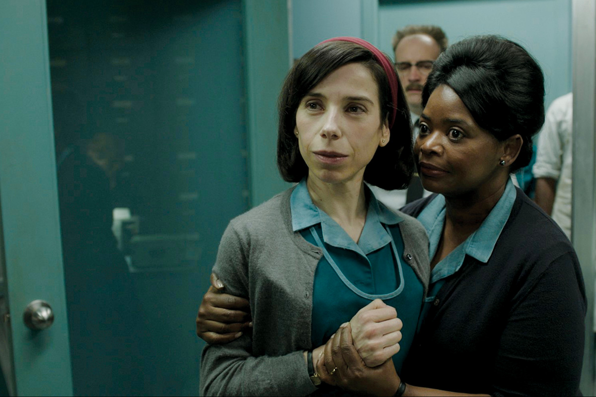 In 'The Shape of Water,' Sally Hawkins (left) plays a non-verbal cleaner at a top-secret research facility. In this scene, she is with her co-worker portrayed by Octavia Spencer. Photo courtesy of Fox Searchlight © 2017 Twentieth Century Fox Film Corporation