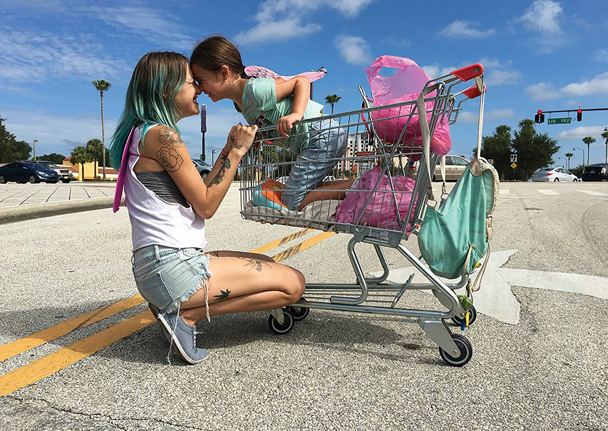 Bria Vinaite (left) and Brooklynn Prince in a scene from The Florida Project. Photo by Marc Schmidt