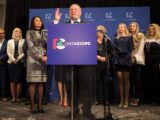 Doug Ford surrounded by family and supporters after being elected leader of the Ontario Progressive Conservatives in March. Photo by Chris Young/The Canadian Press