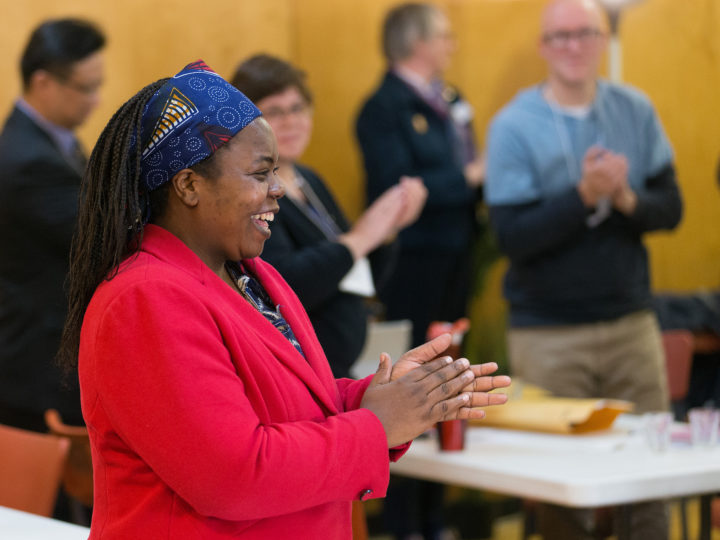 Rev. Tazvionepi Nyarota applauds a decision by Edmonton Presbytery in 2016 to support the Zimbabwe United Methodist Church of Canada as a mission of the United Church. (Photo credit: Mike DuBose/UMNS)