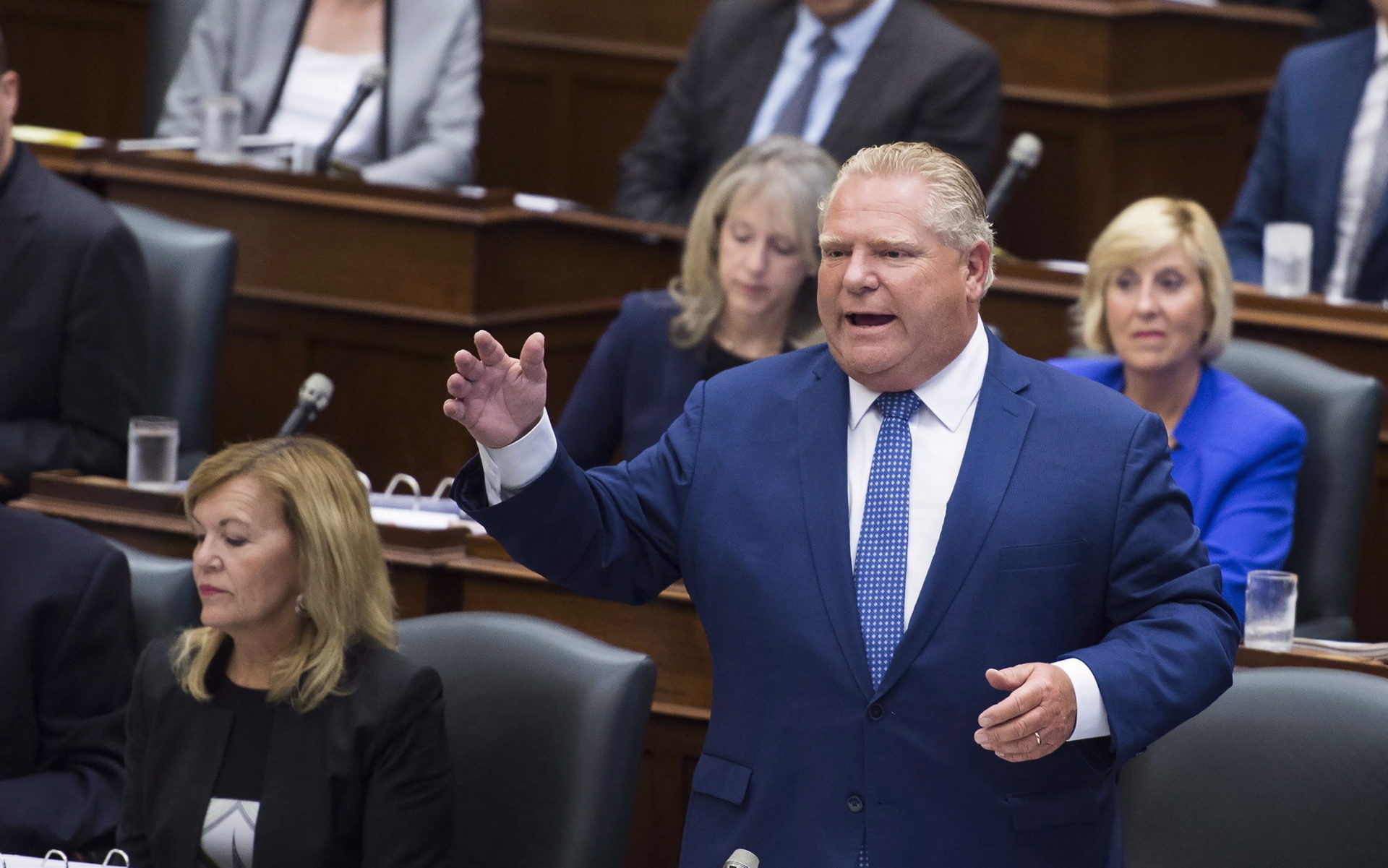Ontario Premier Doug Ford speaks in question period in side the legislature at Queen's Park in Toronto on Monday, Sept. 17, 2018. (source: THE CANADIAN PRESS/Nathan Denette)