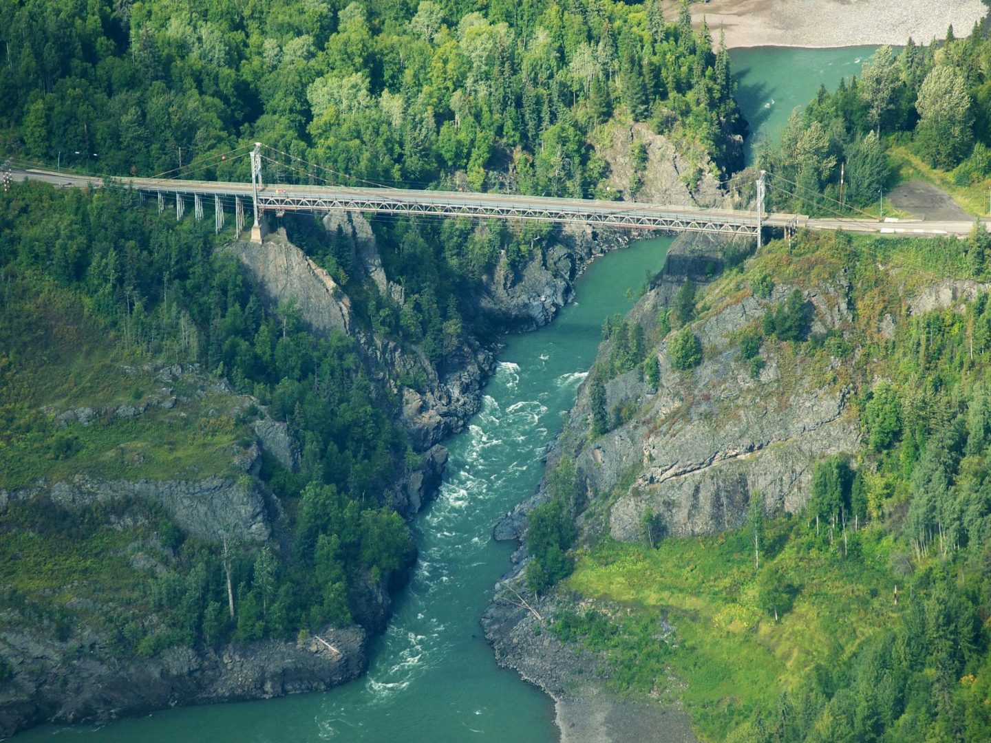 The Hagwilget Canyon Bridge over the Bulkley River in Gitxsan territory, B.C. Several Aboriginal youth have attempted or committed suicide at the bridge. Photo by Sam Beebe/Flickr/Creative Commons