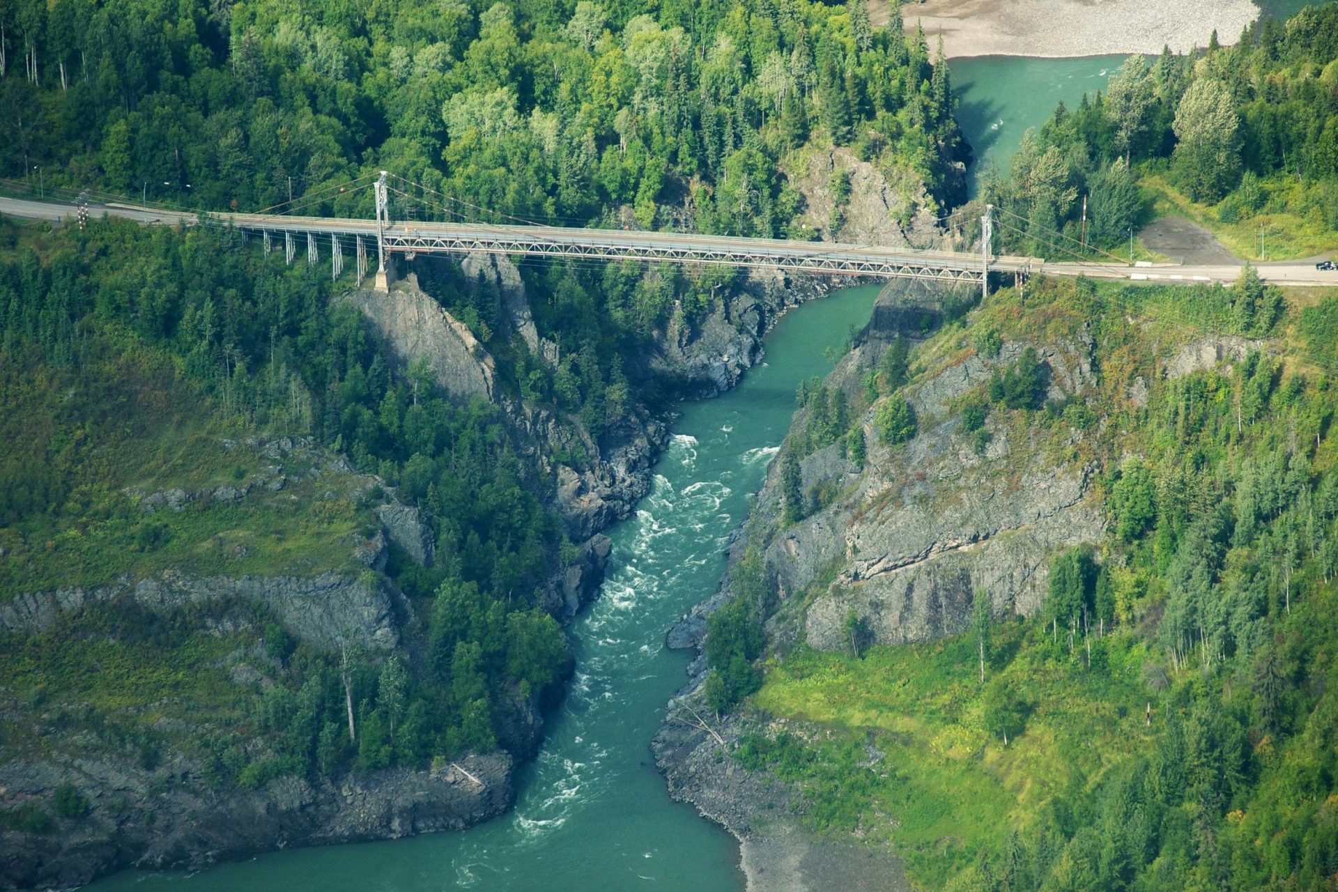 The Hagwilget Canyon Bridge over the Bulkley River in Gitxsan territory, B.C. Several Aboriginal youth have attempted or committed suicide at the bridge. Photo by Sam Beebe/Flickr/Creative Commons