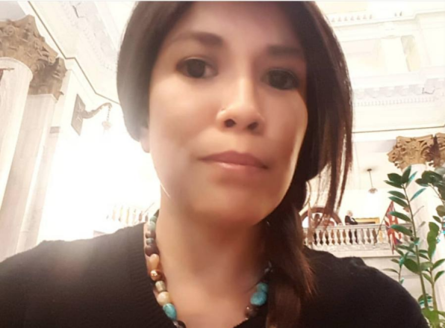 Freda Ballantyne at the Alberta Legislature on the day of The Sixties Scoop apology.