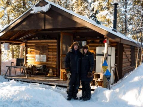 George Bahm and Vanessa Ægirsdóttir at Bahm's cabin where he harvests fur along his family's traditional trapline. (Photo courtesy of Vanessa Ægirsdóttir)