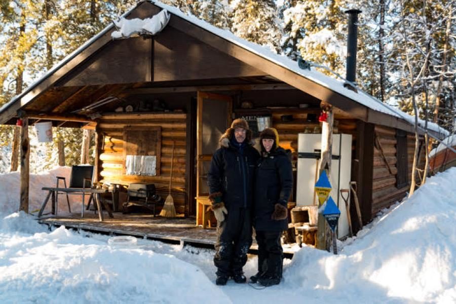 George Bahm and Vanessa Ægirsdóttir at Bahm's cabin where he harvests fur along his family's traditional trapline. (Photo courtesy of Vanessa Ægirsdóttir)