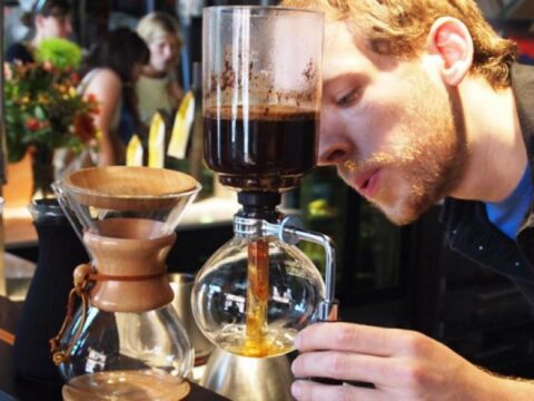 A Bridgehead barista brews a cup of coffee. Courtesy of Joelle Guedon