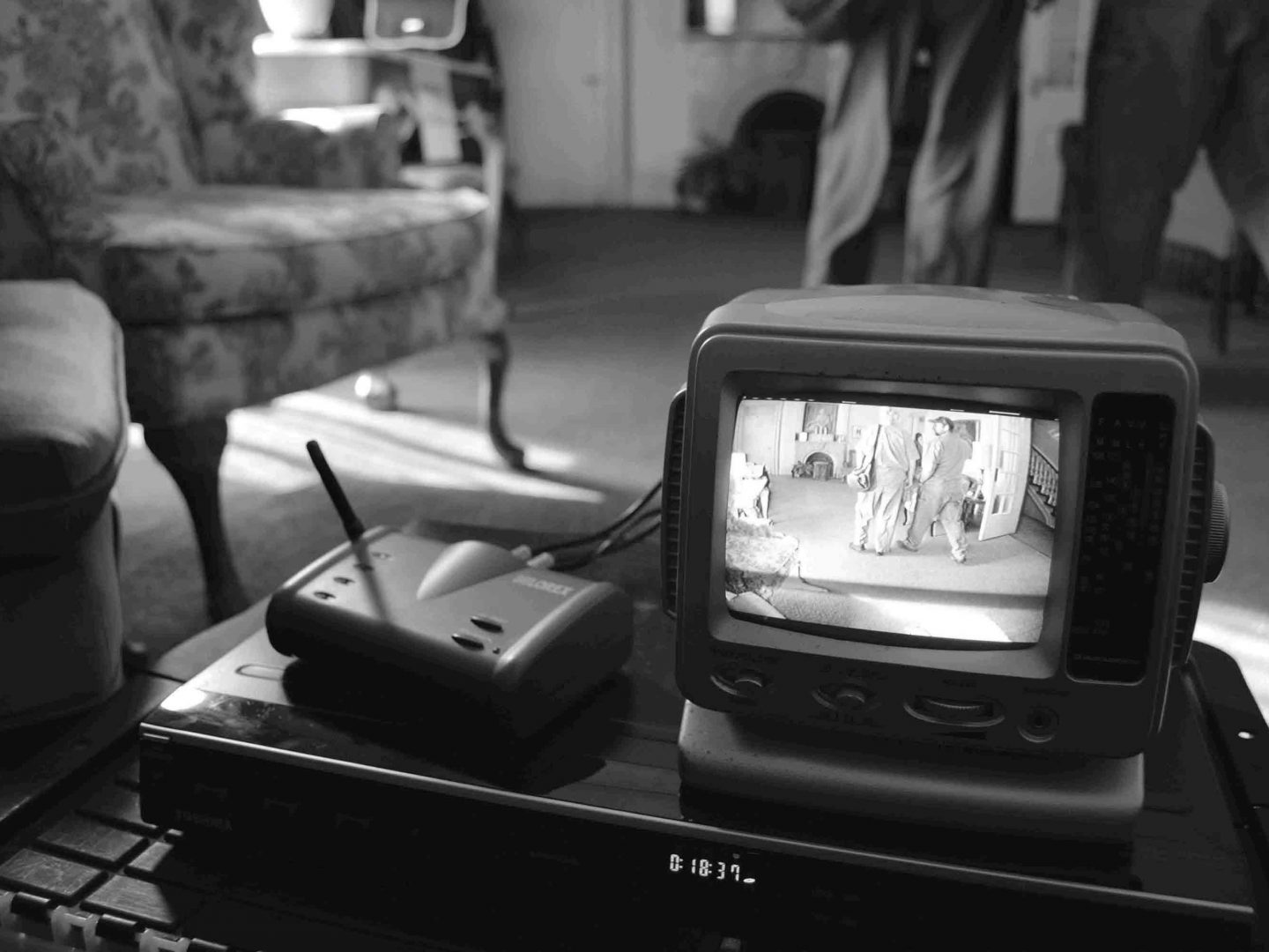 One of two cameras set up to run all night. It records both video and audio, which paranormal researchers will review in the days following their investigation. Photo by Elena Gritzan