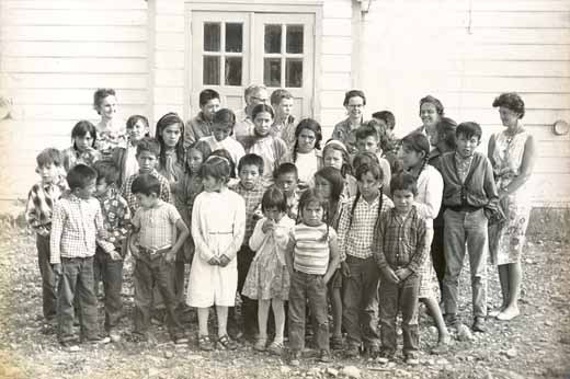 93.049P/792N, Teacher and class, Morley Indian Res School, circa 1930; United Church of Canada Archives.