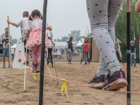 Participants in the Circus Acro Discovery Program in Naramata, B.C., learn to walk on a tightrope. (Photo courtesy Bryce Beckett)