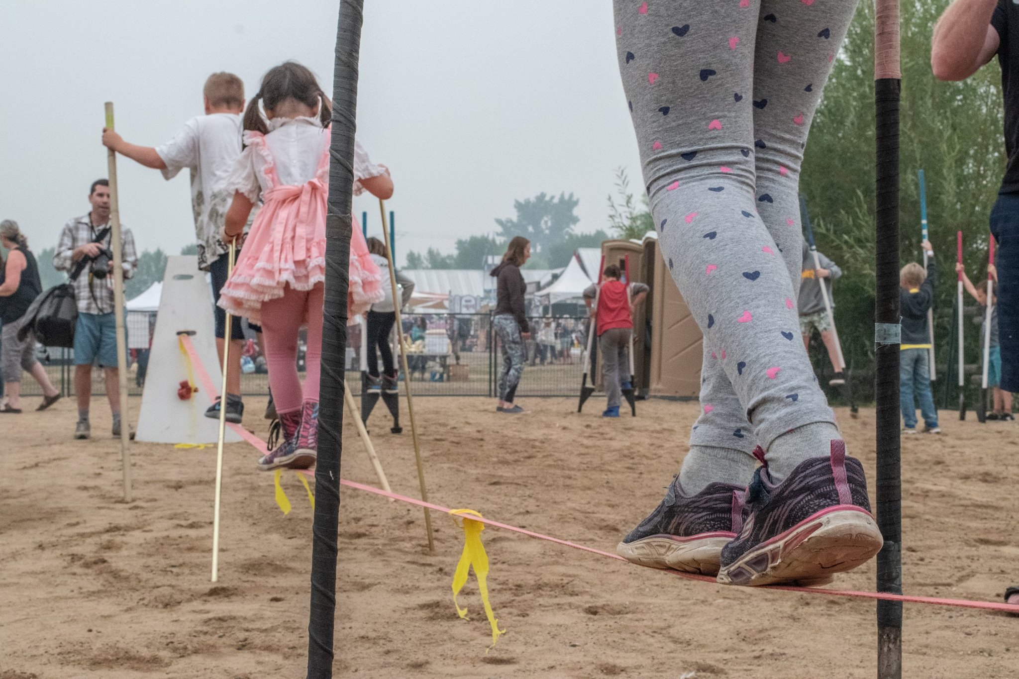 Participants in the Circus Acro Discovery Program in Naramata, B.C., learn to walk on a tightrope. (Photo courtesy Bryce Beckett)