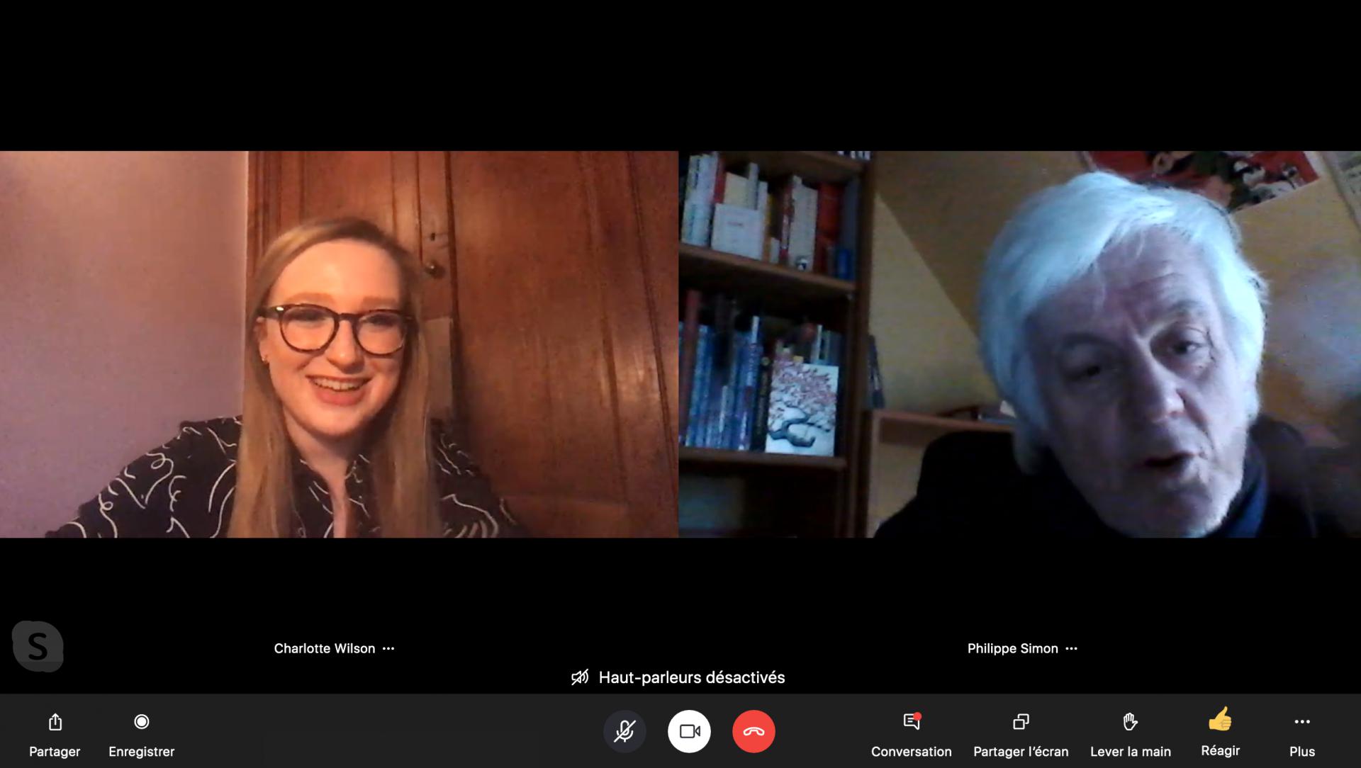 A screenshot on a Google hangout call between 19-year-old Charlotte Wilson and 61-year-old Philippe Simon