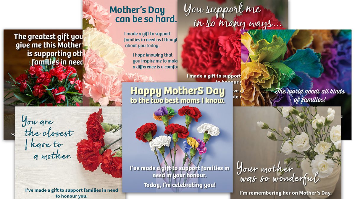 a spread of mother's day e-cards with messages for different types of mothers