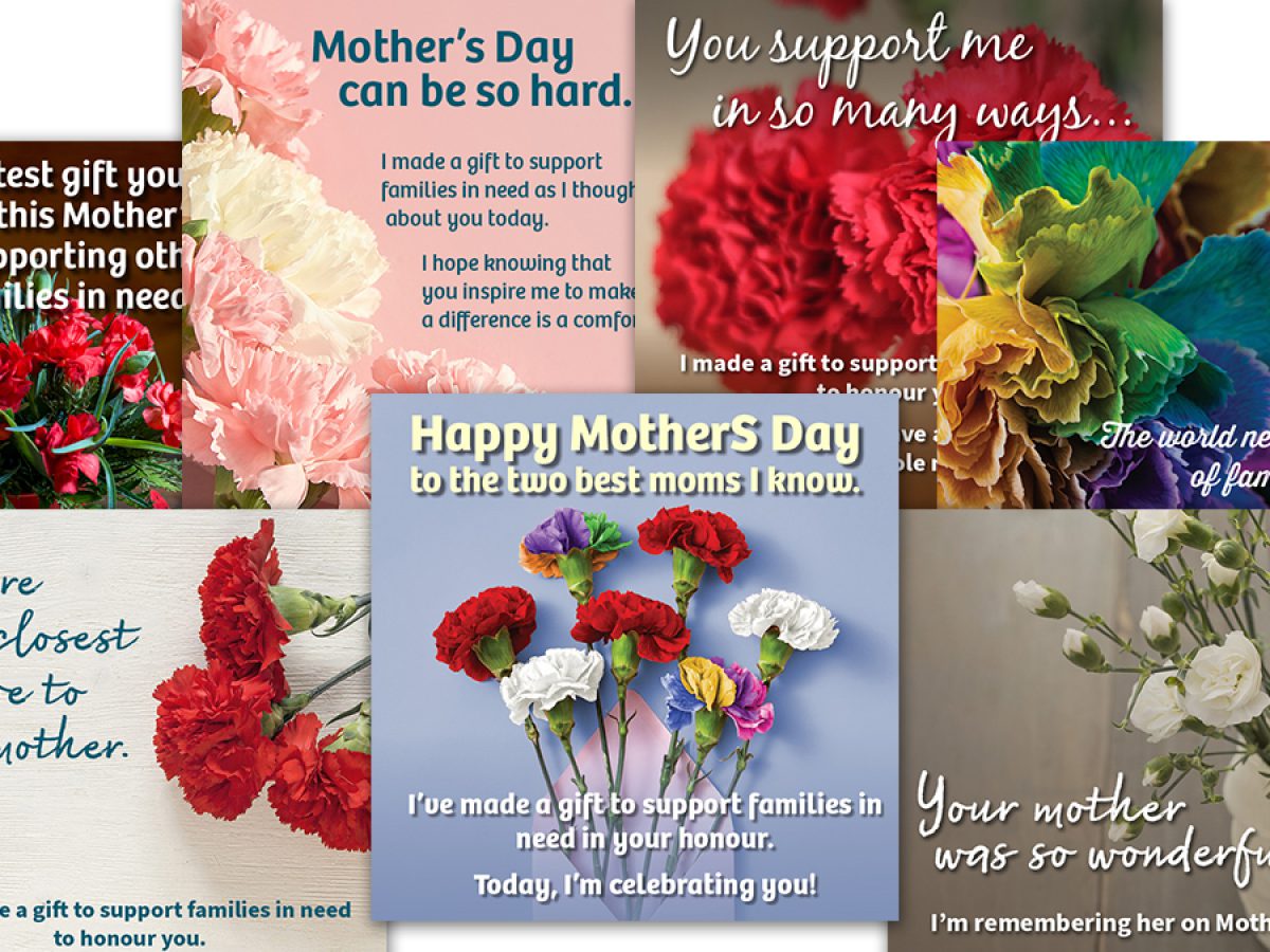 a spread of mother's day e-cards with messages for different types of mothers