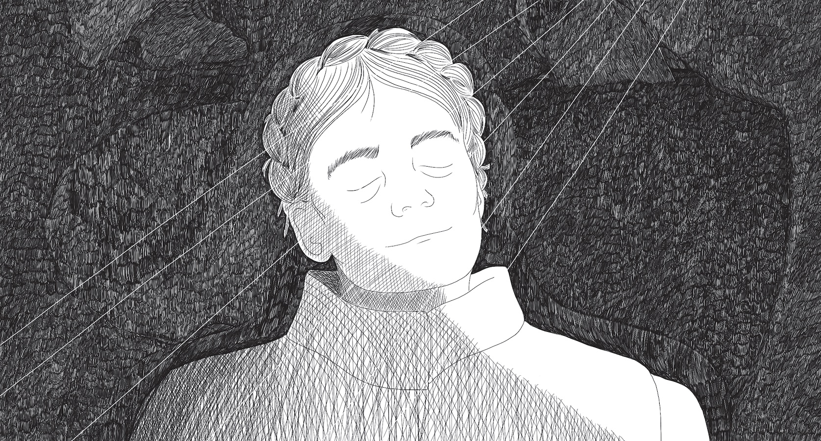 illustration shows person standing with eyes closed