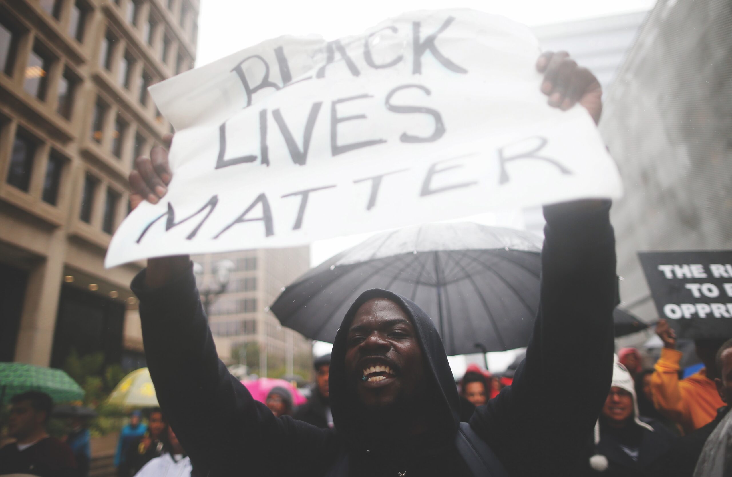 protester holding sign