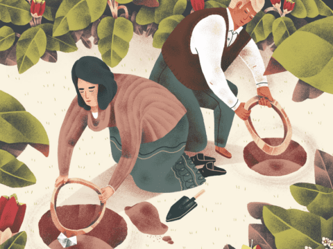 illustration of couple burying wedding rings