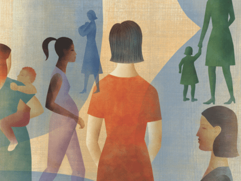 Illustration of a woman with her back to us