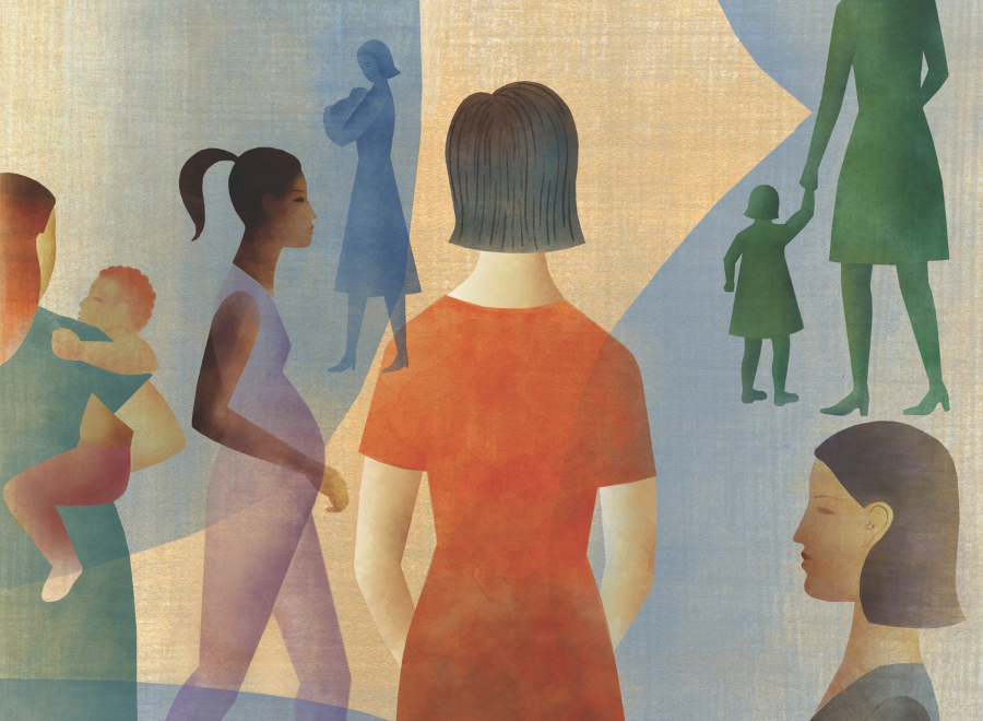 Illustration of a woman with her back to us