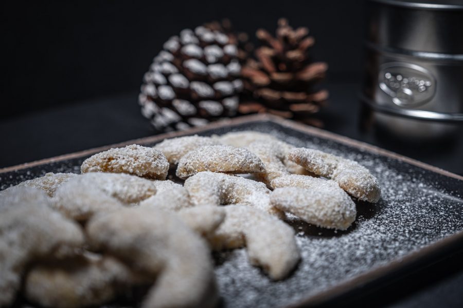 viennese crescent cookies on plate