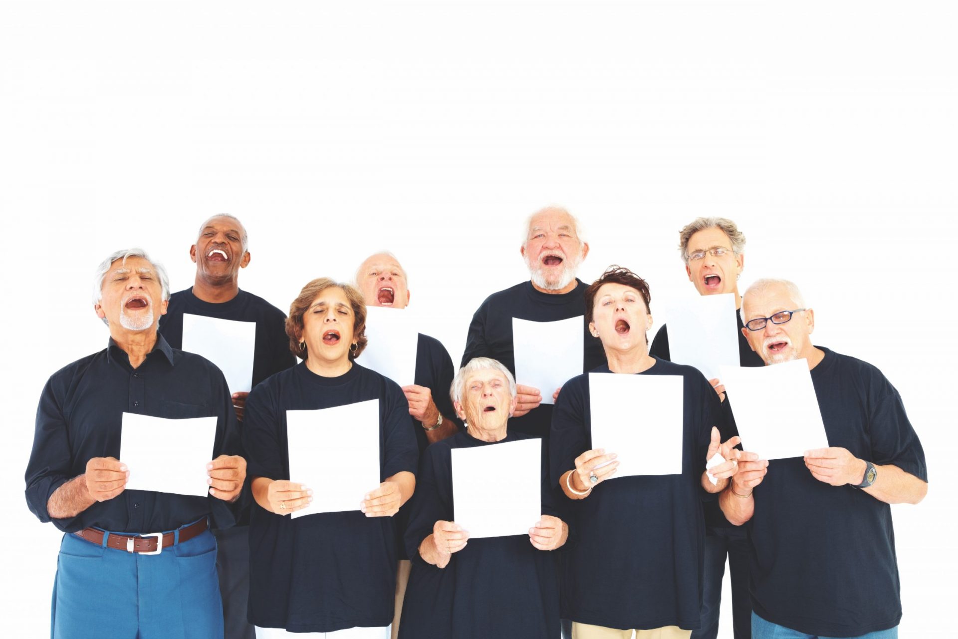 group of choristers against white background