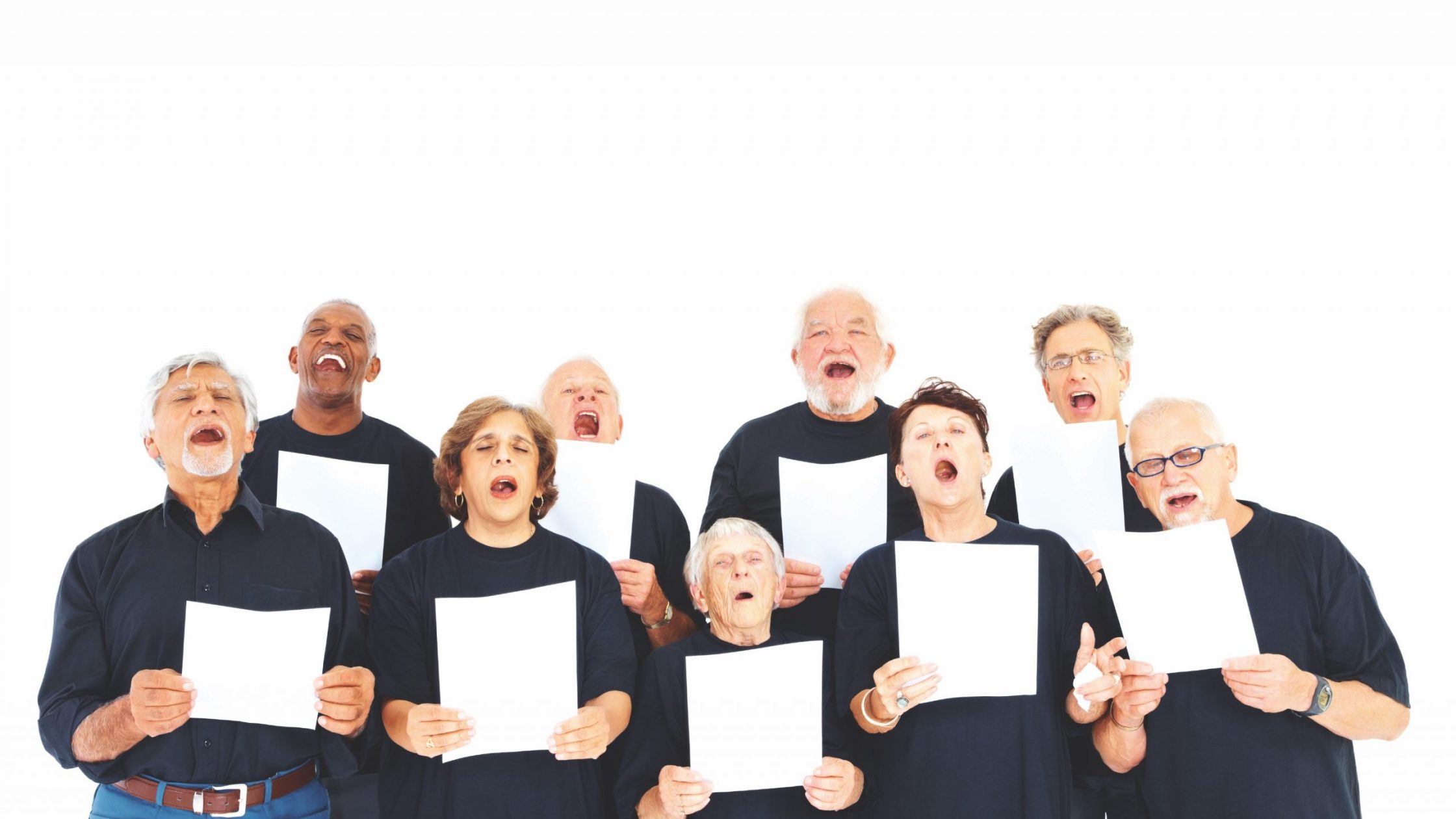 group of choristers against white background