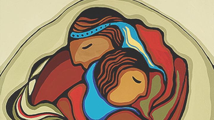 illustration of Indigenous mother and child embracing