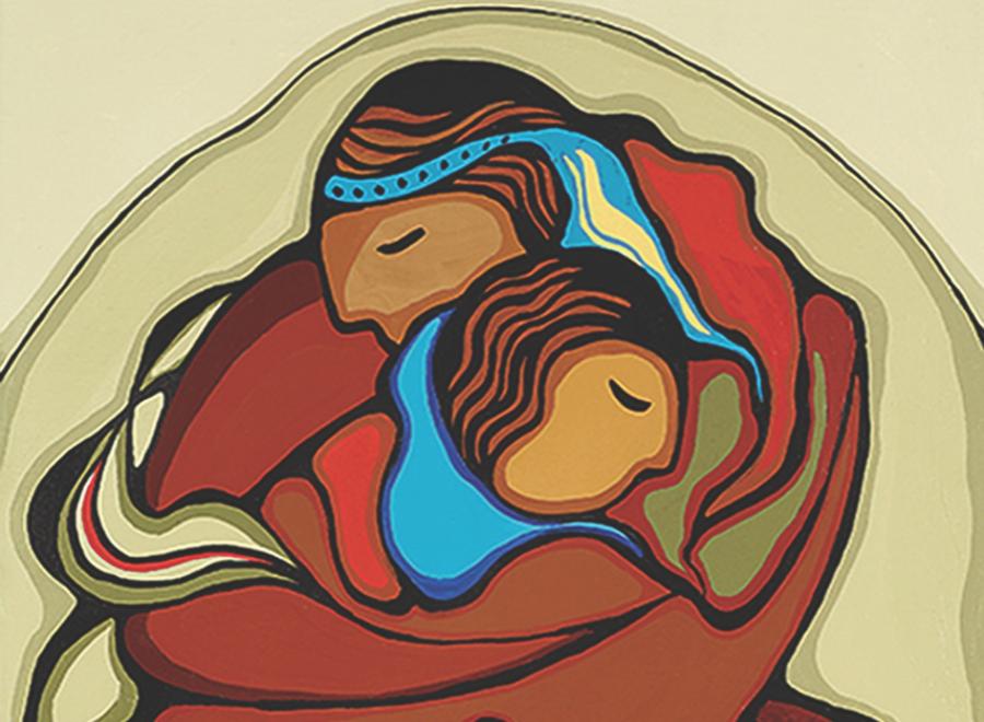 illustration of Indigenous mother and child embracing