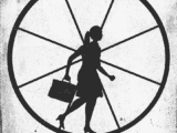 graphic of woman with briefcase on rodent wheel