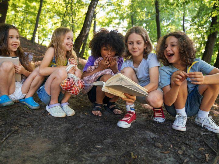 girls having fun in woods