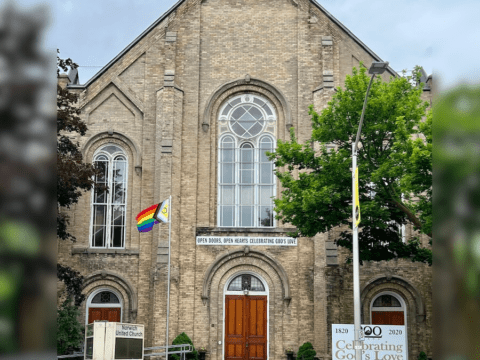 Norwich United church with pride flag