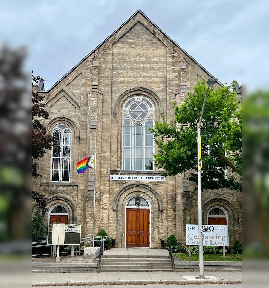 Norwich United church with pride flag