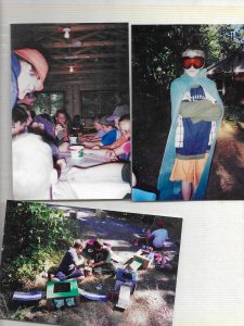 Campgoers are seen in multiple polaroid photos.