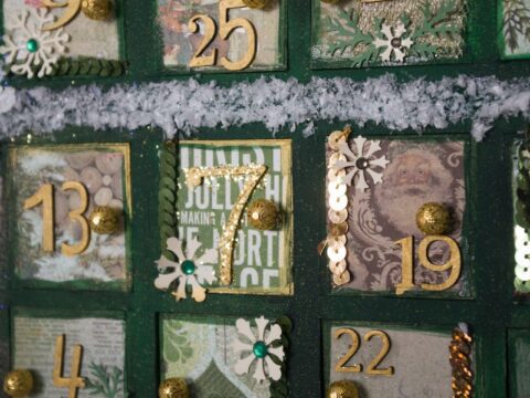 Green, silver, gold and white advent calendar.