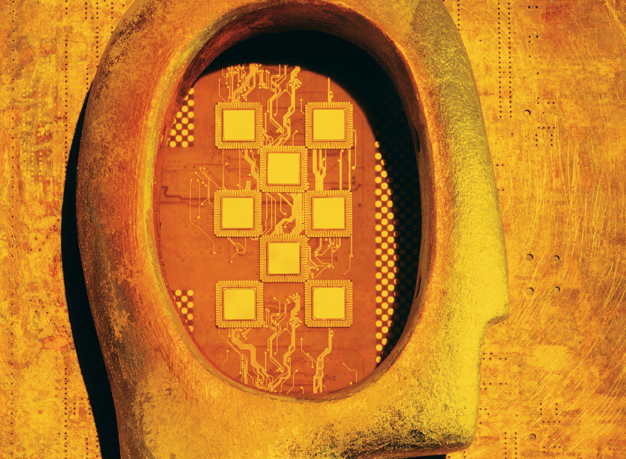 Illustration of computer chips in brain